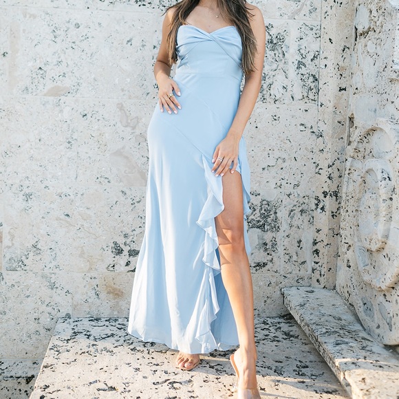 Chic Light Blue Ruffle Midi Dress - Picture 2 of 4